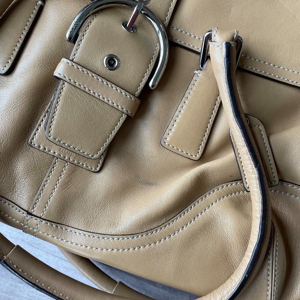 Coach Tan Leather Shoulder Bag Large Flap Purse - Picture 3 of 5